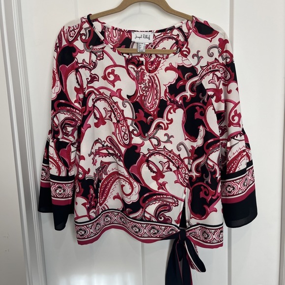 Joseph Ribkoff Tops - Joseph Ribkoff Vanilla Multi Paisley Pink Tie Side‎ Blouse 3/4 Sleeve Size 4